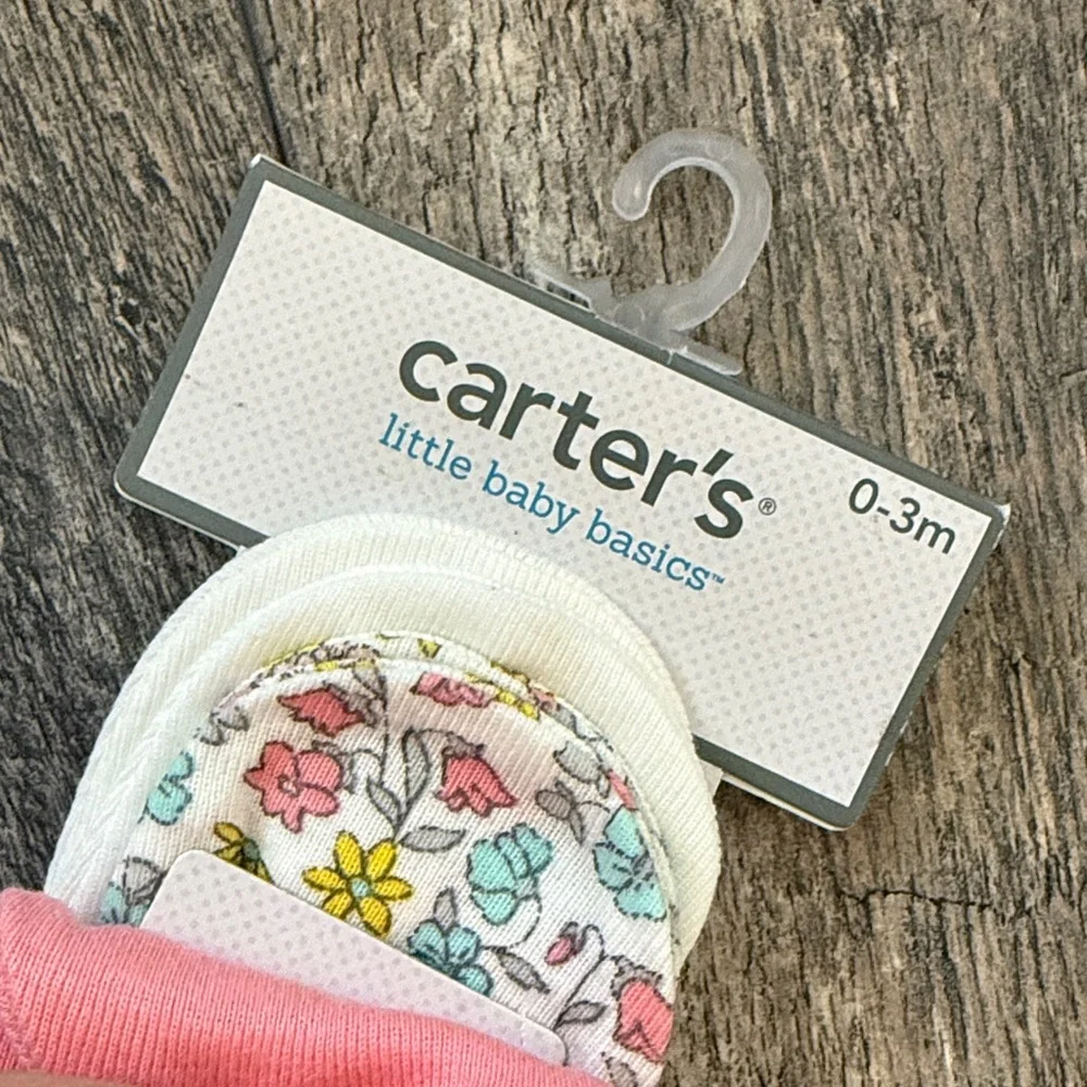 Carter's Baby girl 3-Pack Scratch Mittens (0-3 MONTHS) cotton pink new